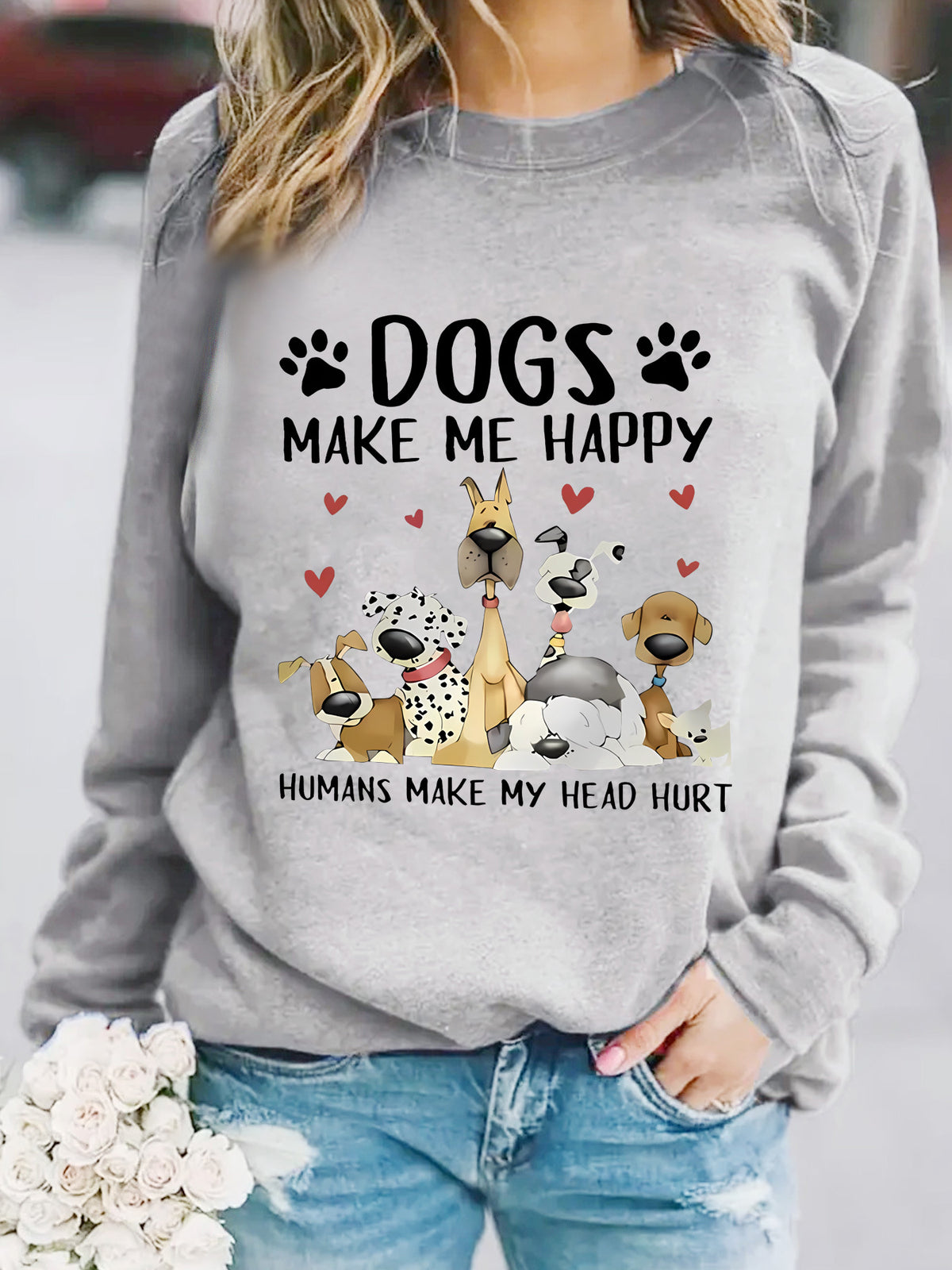 Sudadera de mujer con estampado de perros en color gris