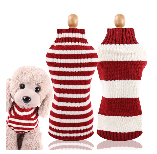Jersey de lana a rayas para perros, cálido y elástico
