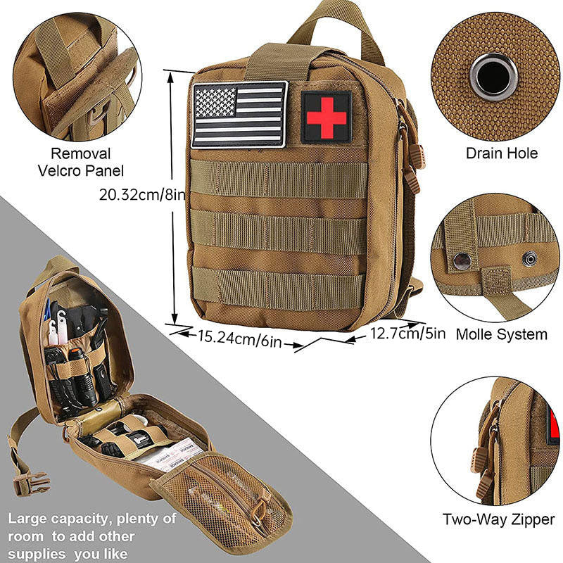 Kit de supervivencia y botiquín de montaña con bolsa táctica – más de 60 piezas