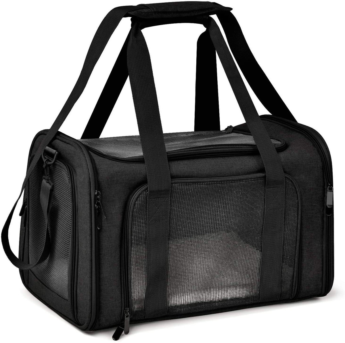 Transportín plegable y transpirable para perros y gatos en color negro
