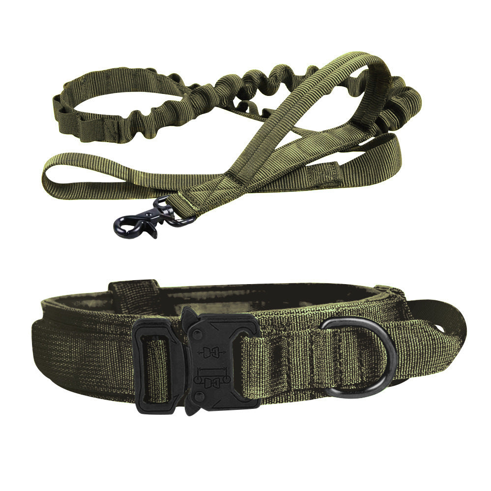 Collar y correa táctica para perros – Set verde militar