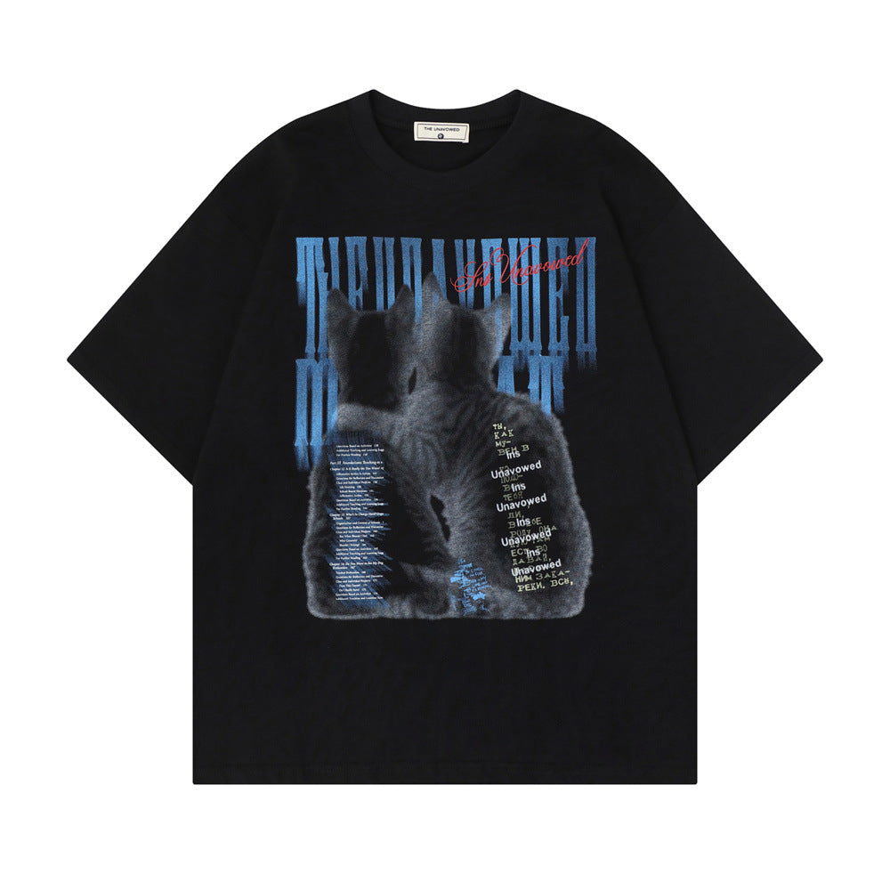 Camiseta de algodón con estampado de dos gatos