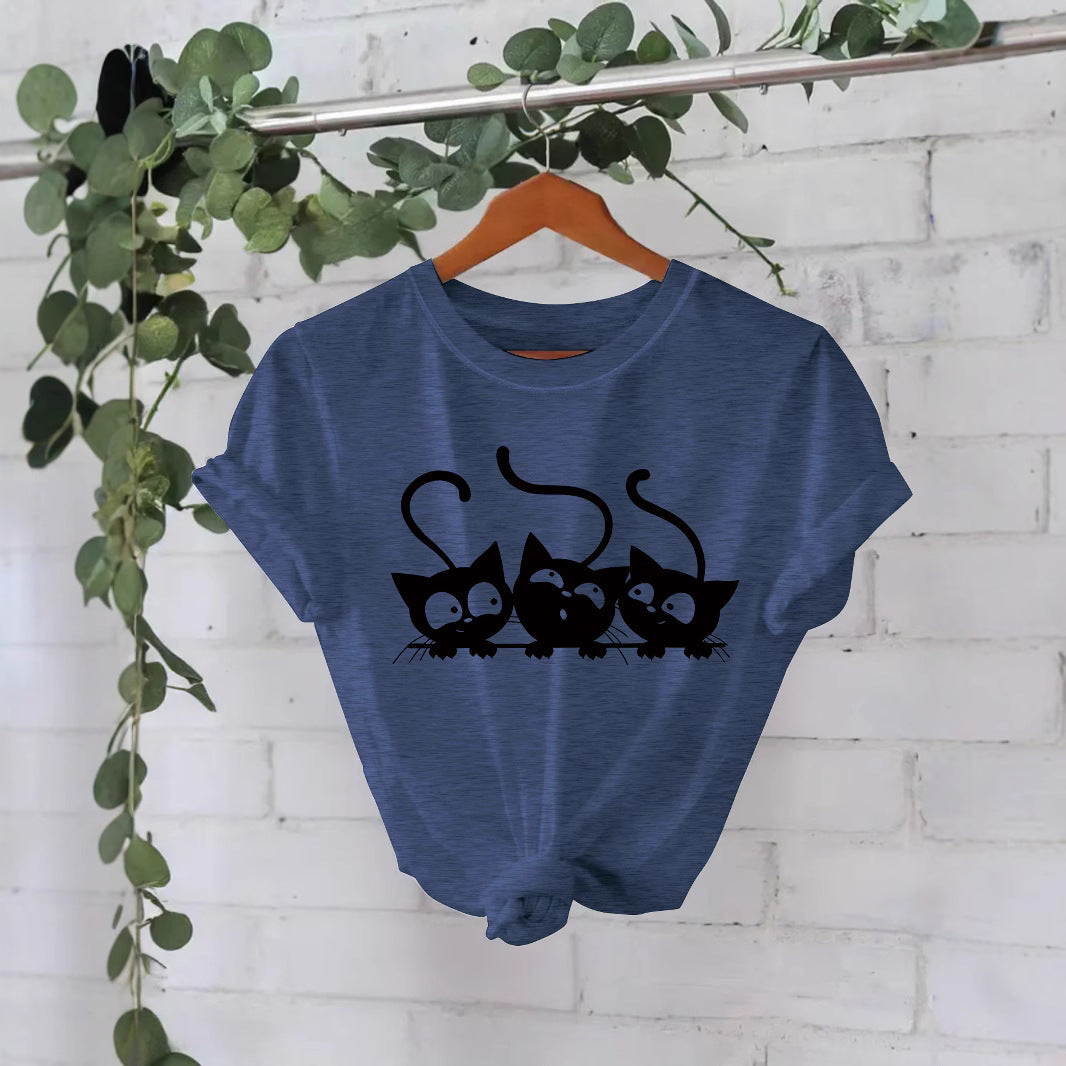 Camiseta estampada de tres gatos