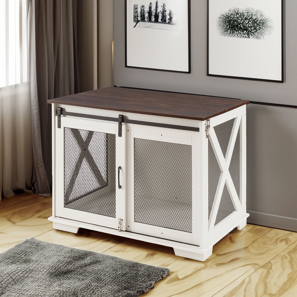 Jaula de madera para perros con puerta corredera