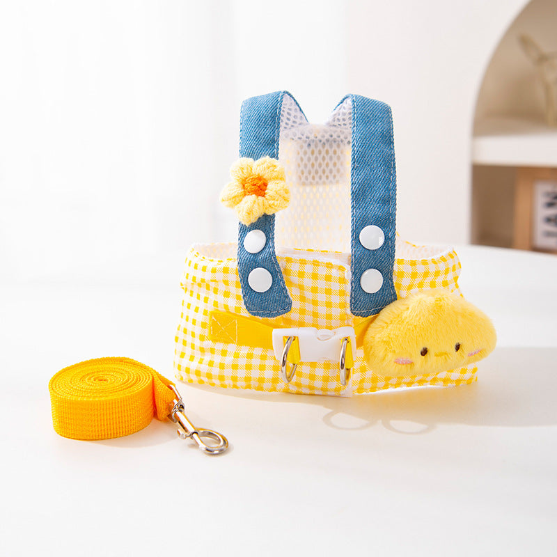 Arnés Ajustable con Correa y Sombrero para Perros y Gatos – Arnés de cuadros amarillo