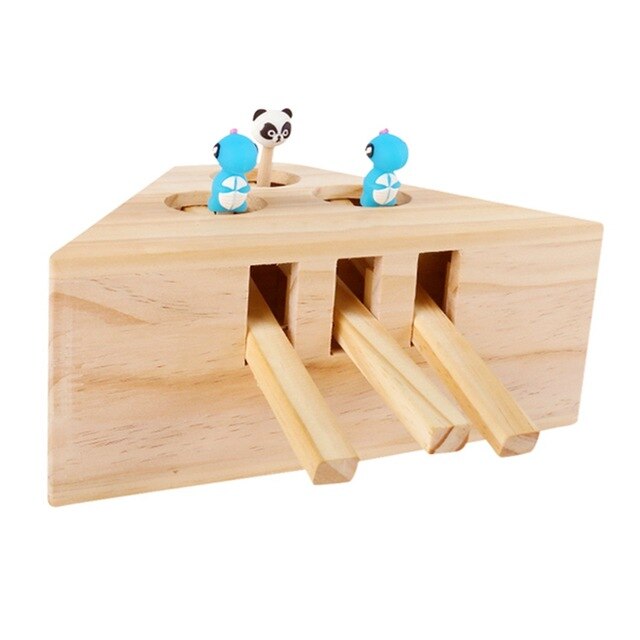 Laberinto interactivo de madera para gatos – Dibujo, tres agujeros