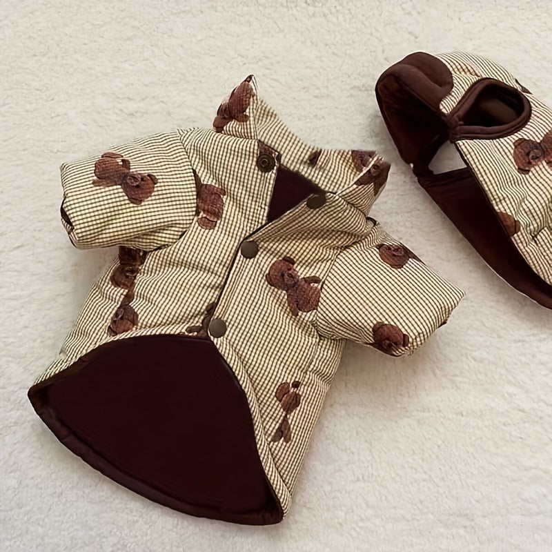 Abrigo con gorro para perro pequeño, estampado de ositos y anilla