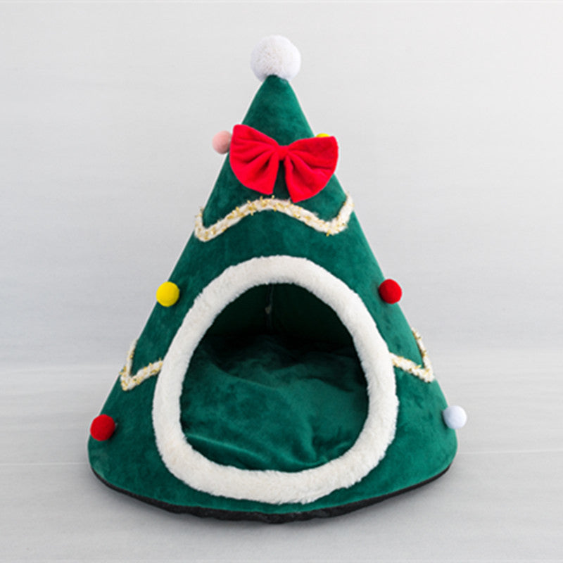 Cama cueva gorro de Navidad para gatos y perros pequeños