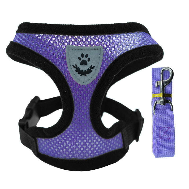 Arnés ajustable con collar y correa para perros pequeños y gatos en color morado