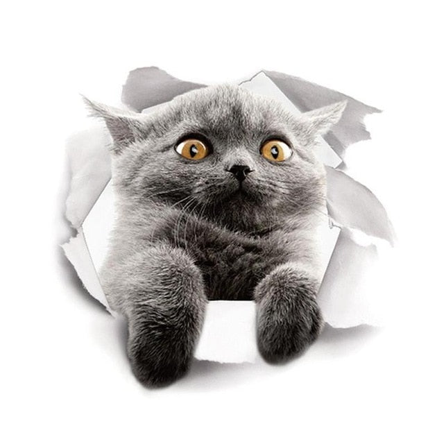 Pegatina de pared 3D con diseño de gato para baño