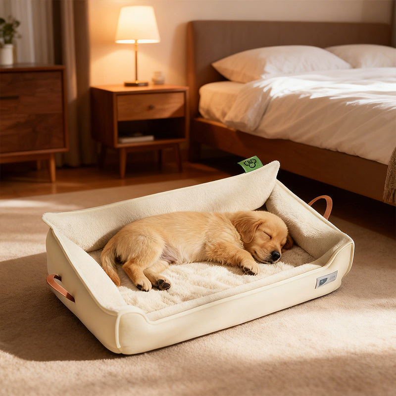 Cama para perros impermeable de piel sintética con asas