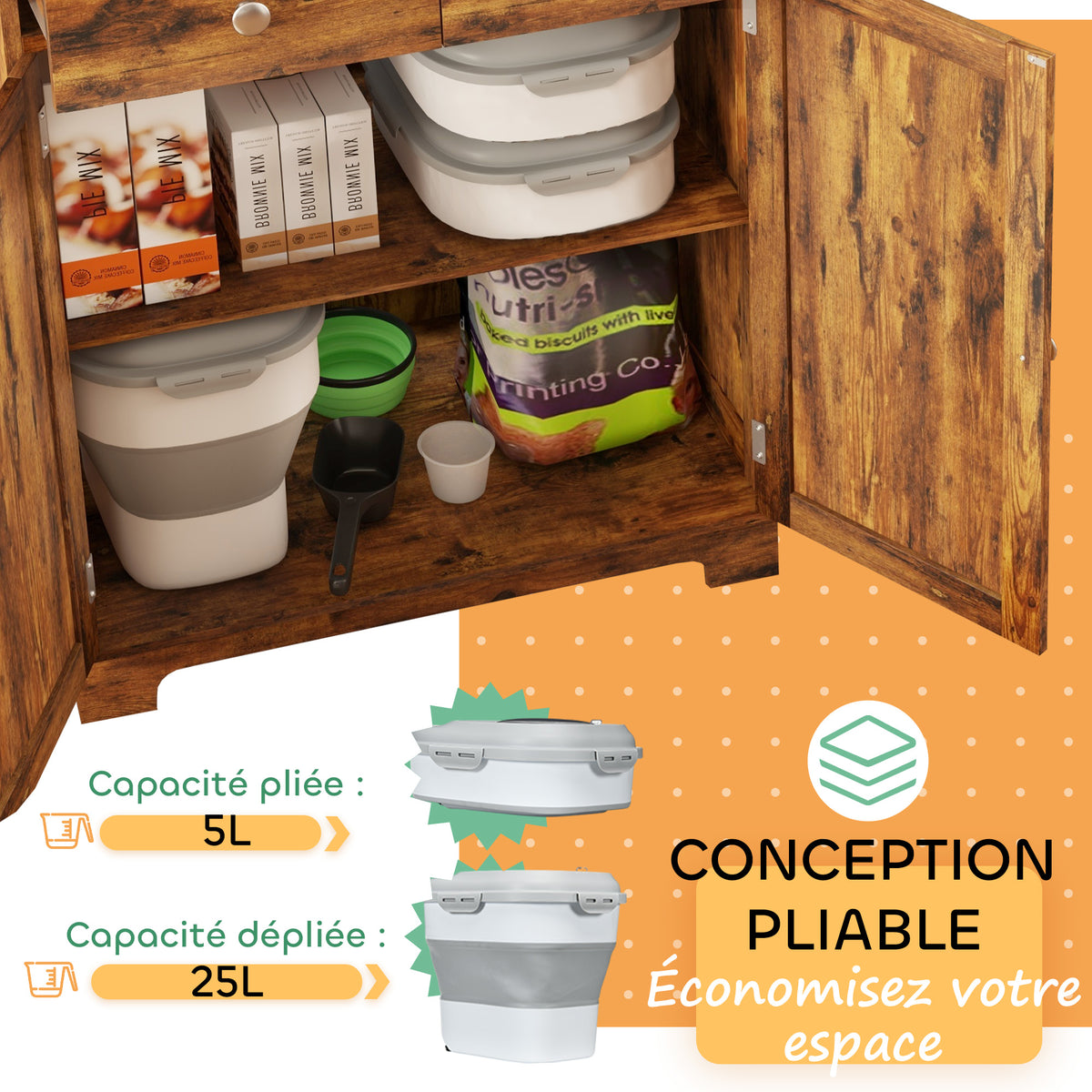 Contenedor plegable hermético para comida de mascotas 25 L