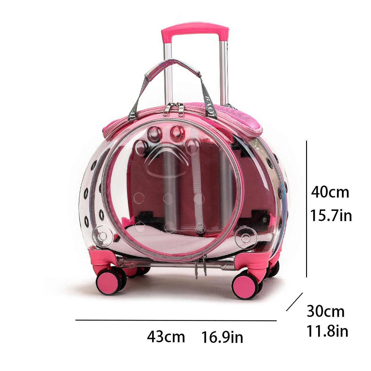 Transportín mochila transparente con ruedas para perros y gatos