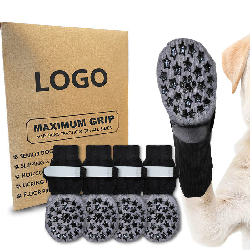 Calcetines Antideslizantes e Impermeables para Perros · 4 Piezas – Huellas y estrellas con tira luminosa