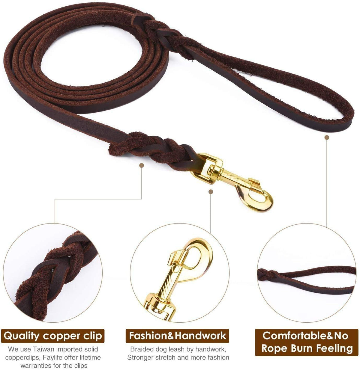 Correa de cuero para perros medianos y grandes