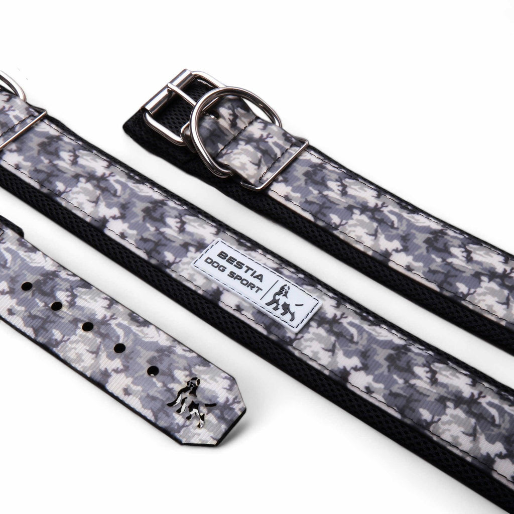 Collar deportivo Bestia Grey Camo para perros, de M · cuello 42,5–52,5 cm a XXL · cuello 65–75 cm