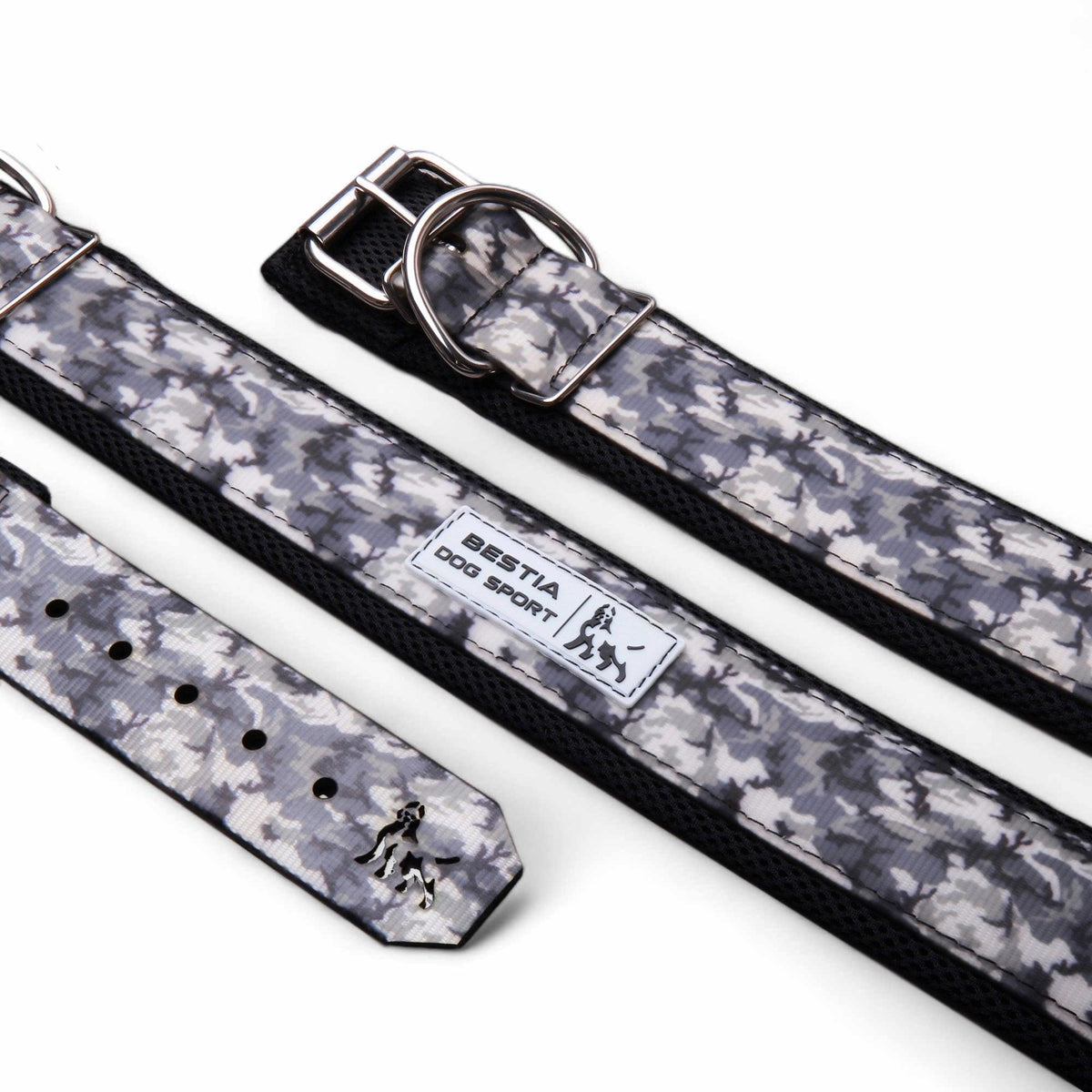 Collar deportivo Bestia Grey Camo para perros, de M · cuello 42,5–52,5 cm a XXL · cuello 65–75 cm