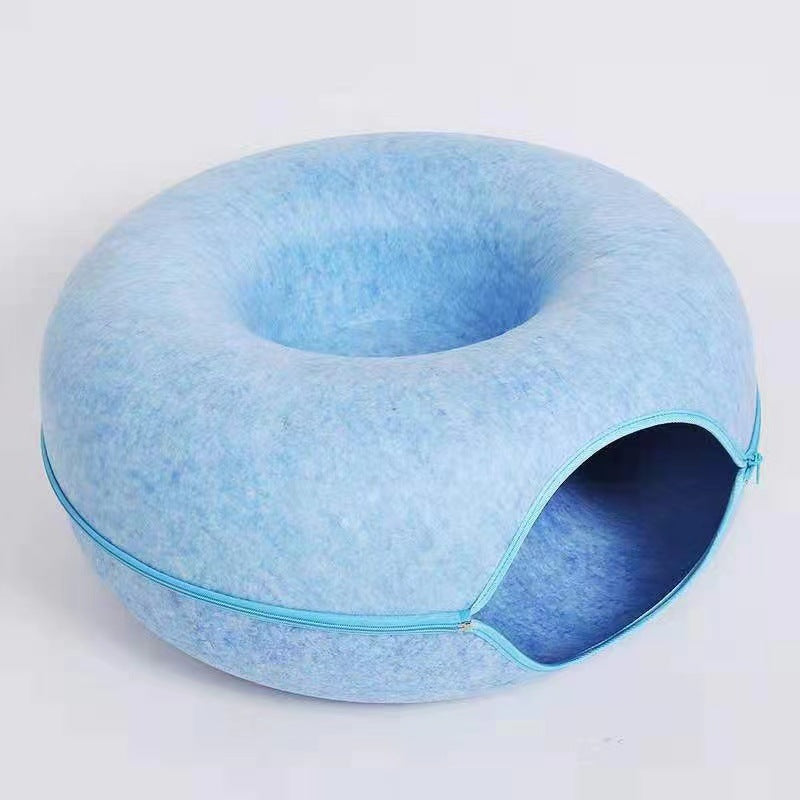 Cama donut para gatos con túnel y juguete – Grande en L 60 x 28 cm