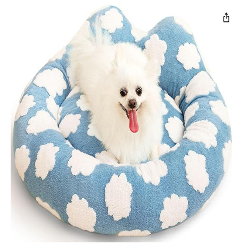 Cama redonda de tela para mascotas – Cielo y nubes en V, no lavable