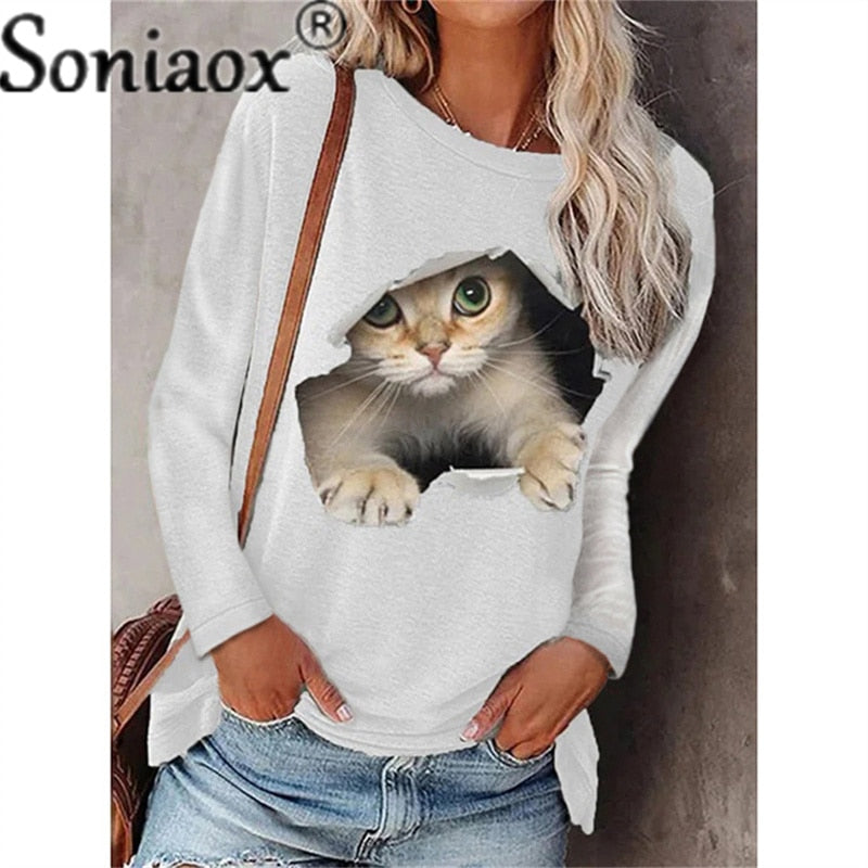 Camiseta de manga larga con estampado de gatos