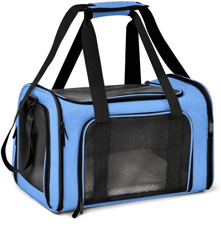Transportín plegable y transpirable para perros y gatos en color azul