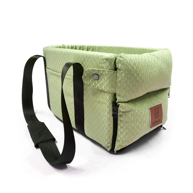 Cama elevadora para coche con correa de seguridad para perros – Green jacquard