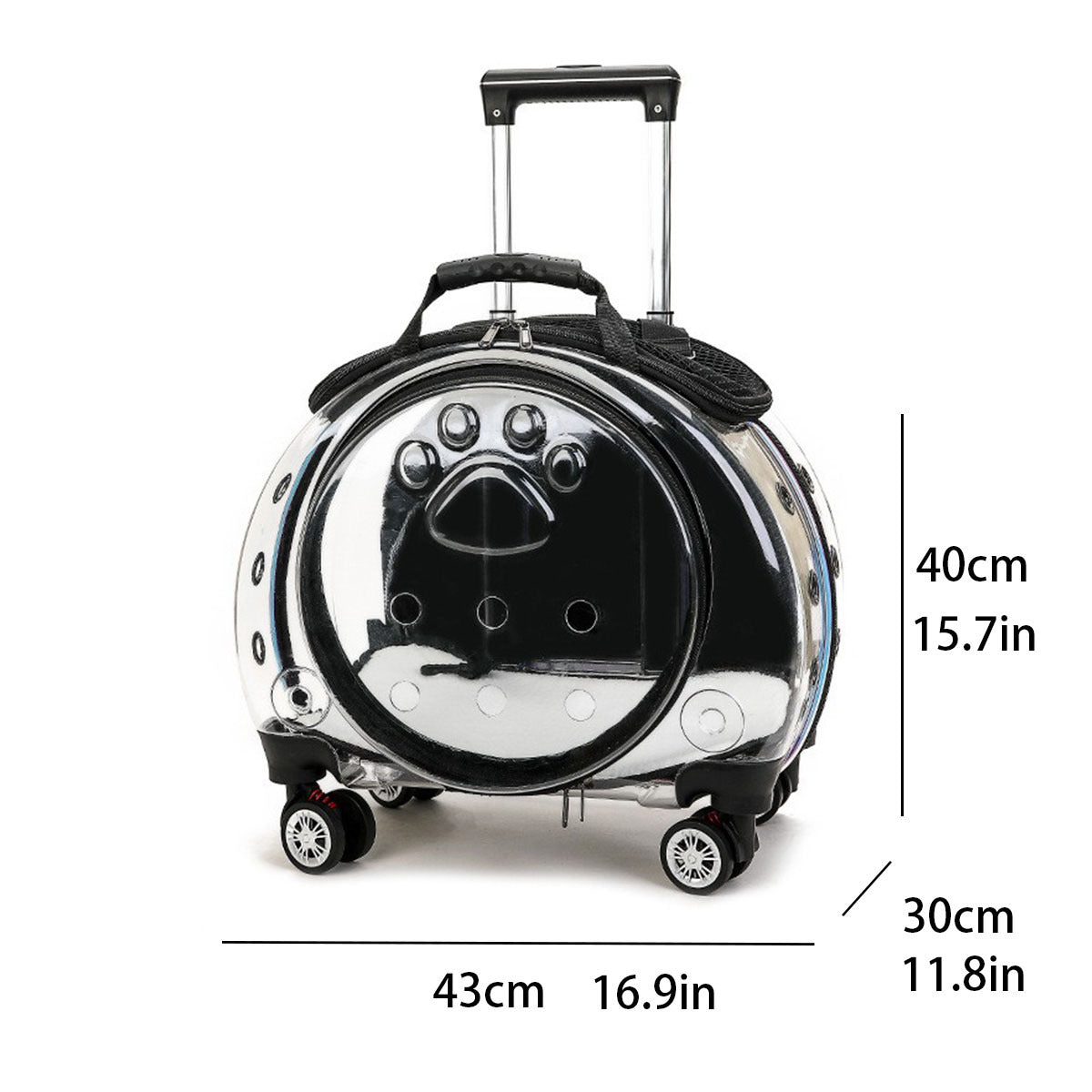 Transportín mochila transparente con ruedas para perros y gatos
