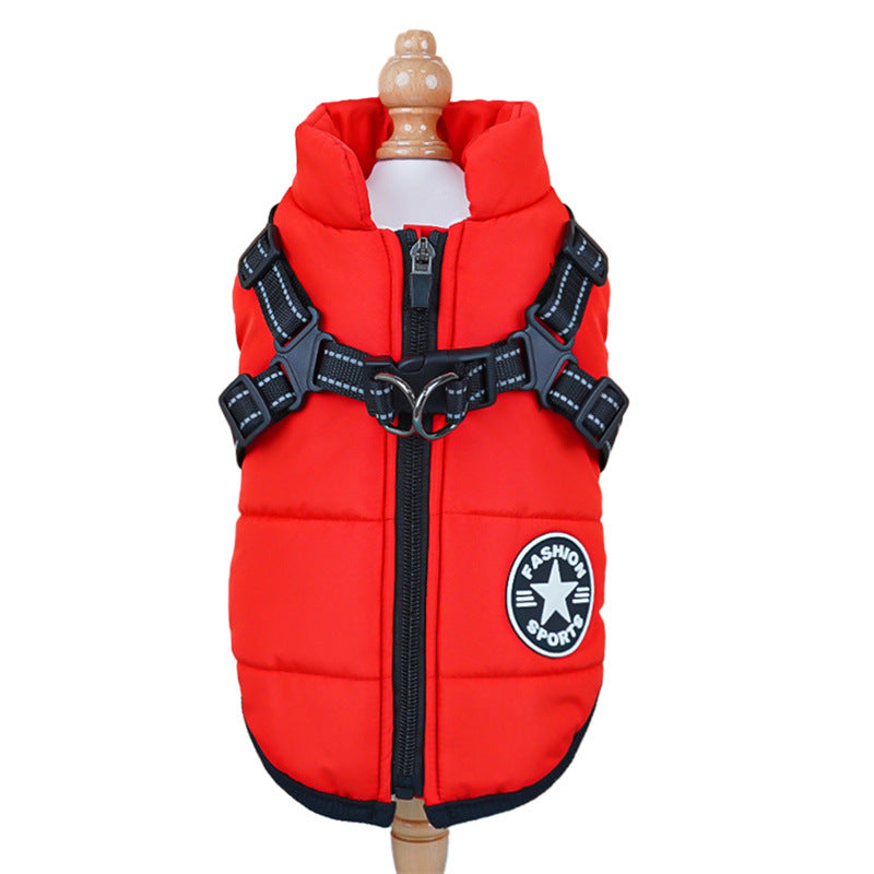 Chaleco acolchado de algodón para perros y gatos en color rojo