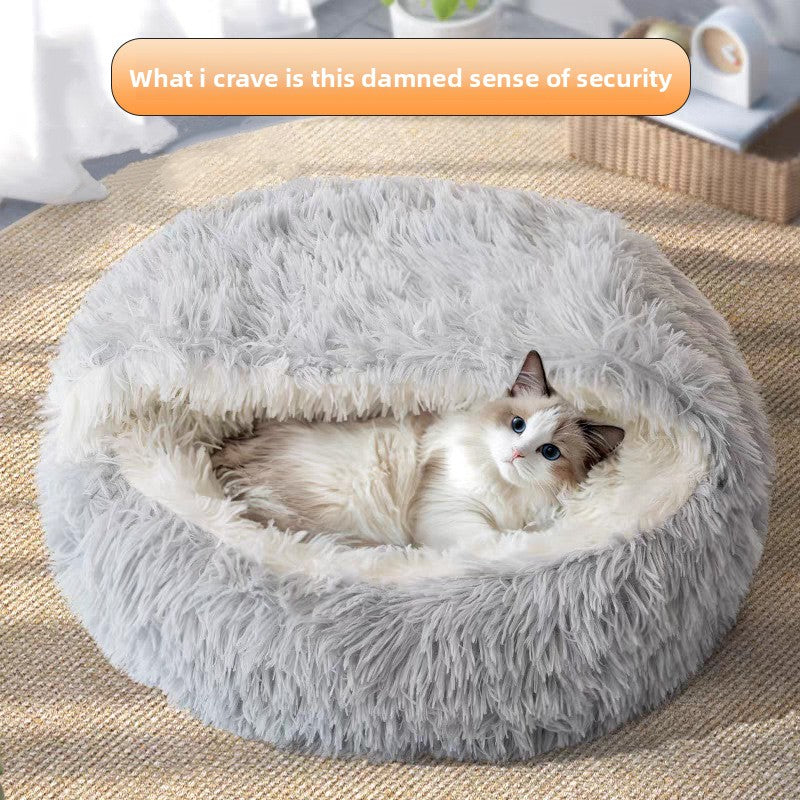 Cama mullida con forma de concha para perros y gatos