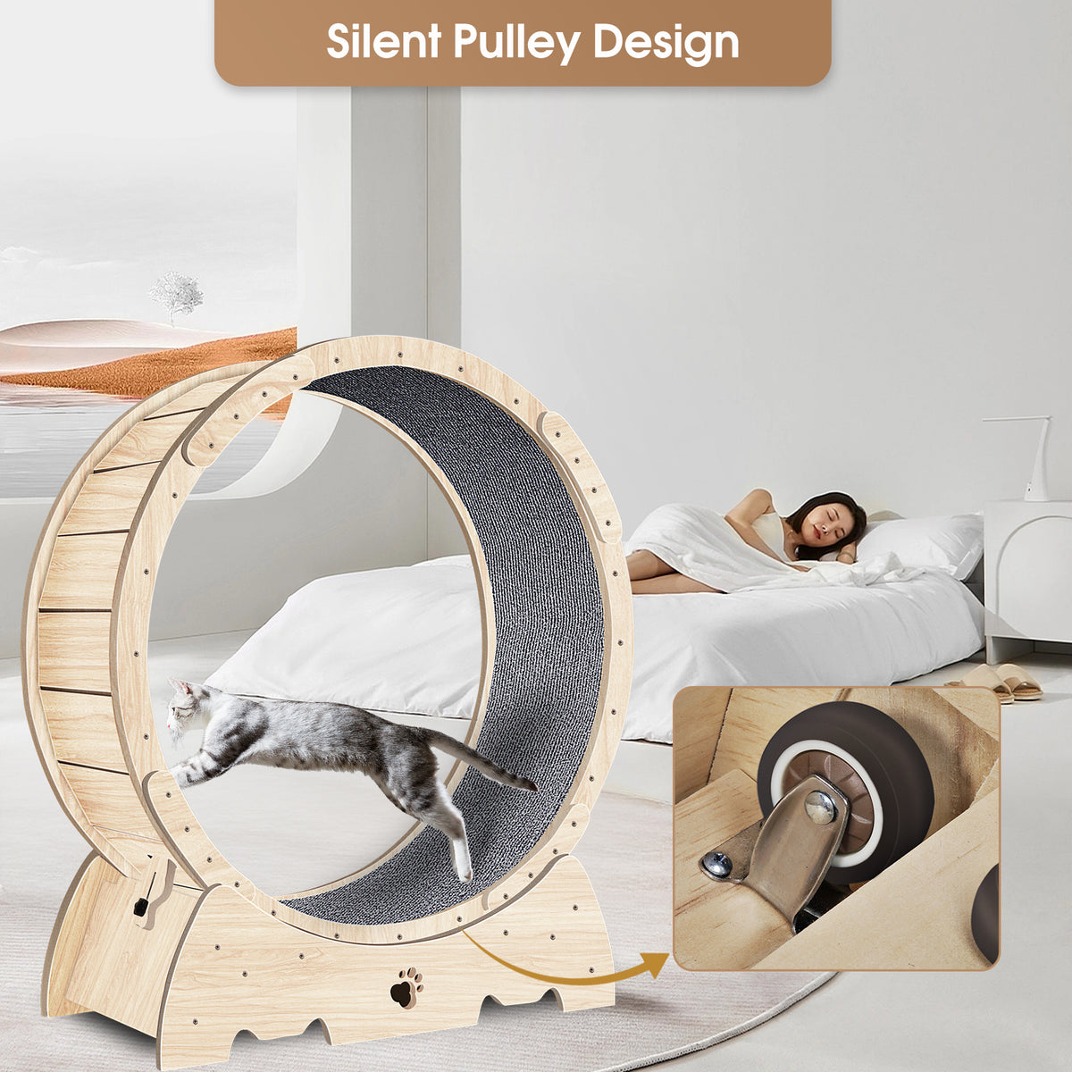Rueda de ejercicio para gatos de interior de madera