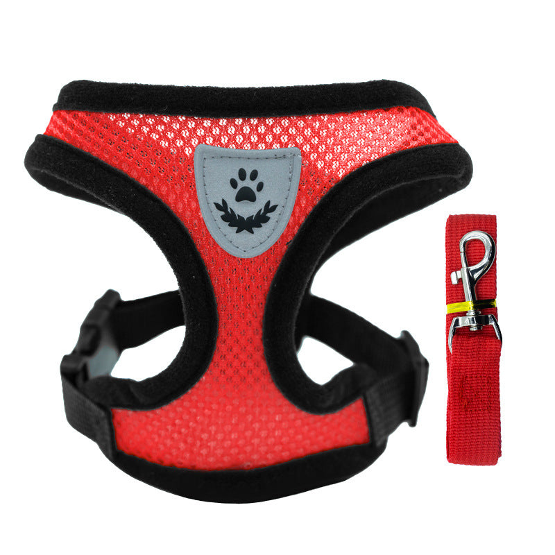 Arnés ajustable con collar y correa para perros pequeños y gatos en color rojo