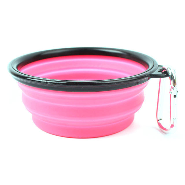 Cuenco plegable de silicona para perros y gatos con mosquetón
