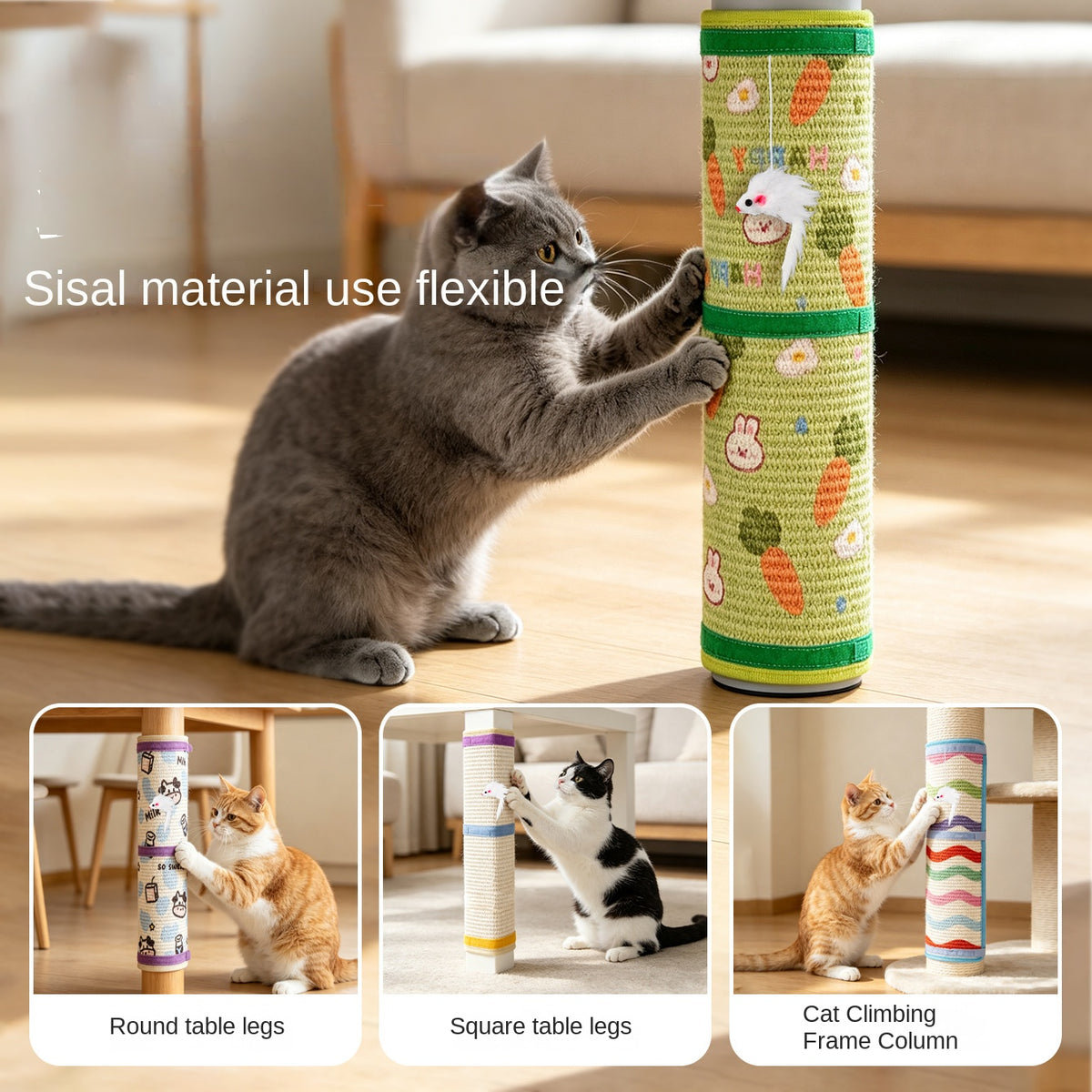 Rascador vertical de pared para gatos de sisal – Conejo blanco · M