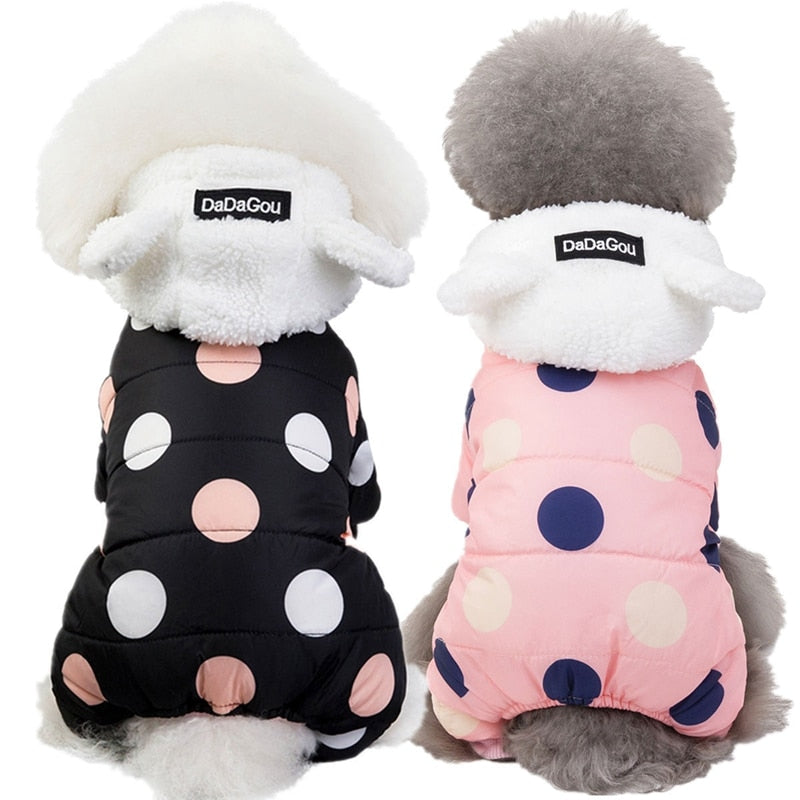 Abrigo acolchado de lunares con capucha para perros pequeños
