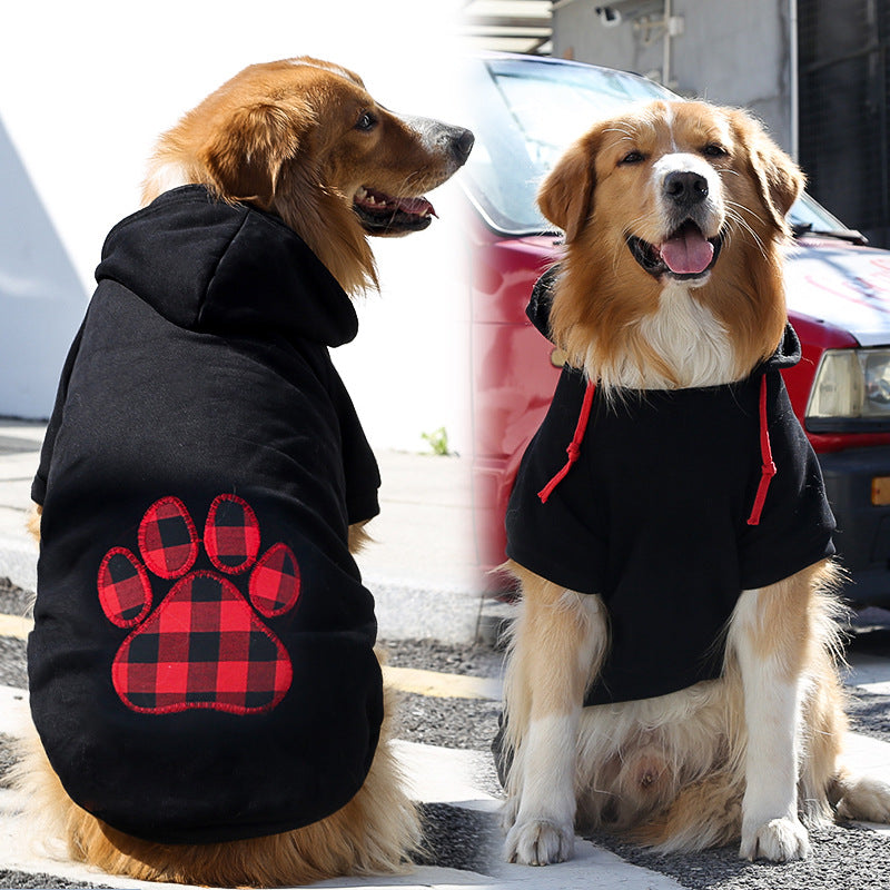 Sudadera polar con cremallera y bolsillo para perros y gatos – Negro con huellas