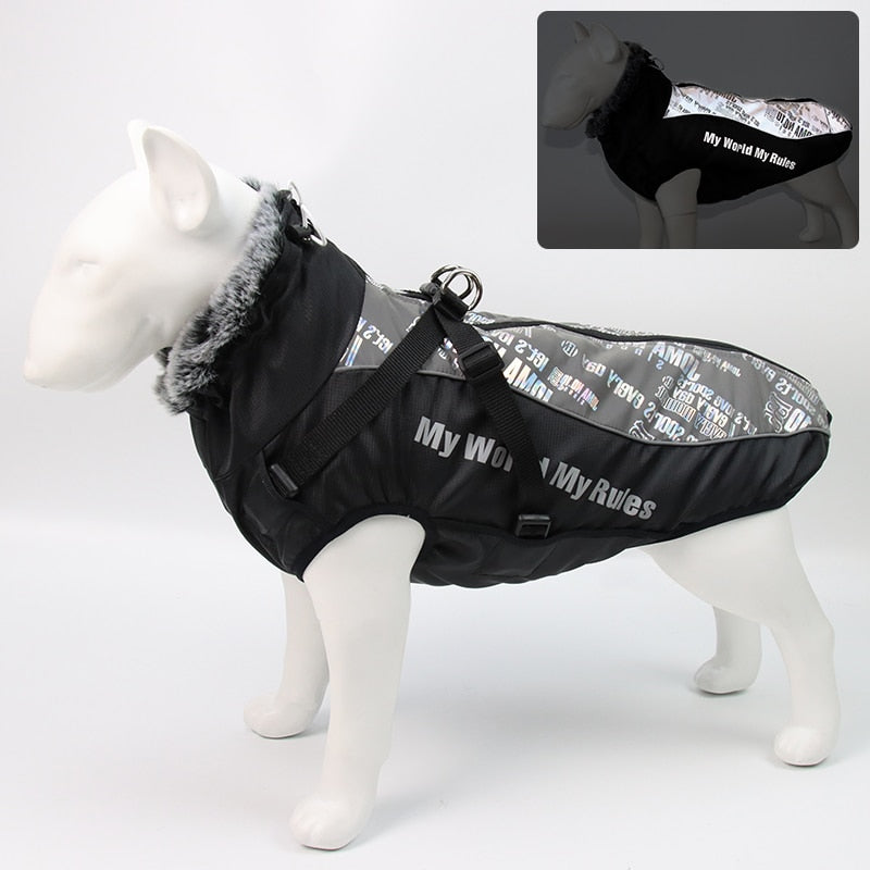 Chaleco impermeable reflectante con arnés para perros