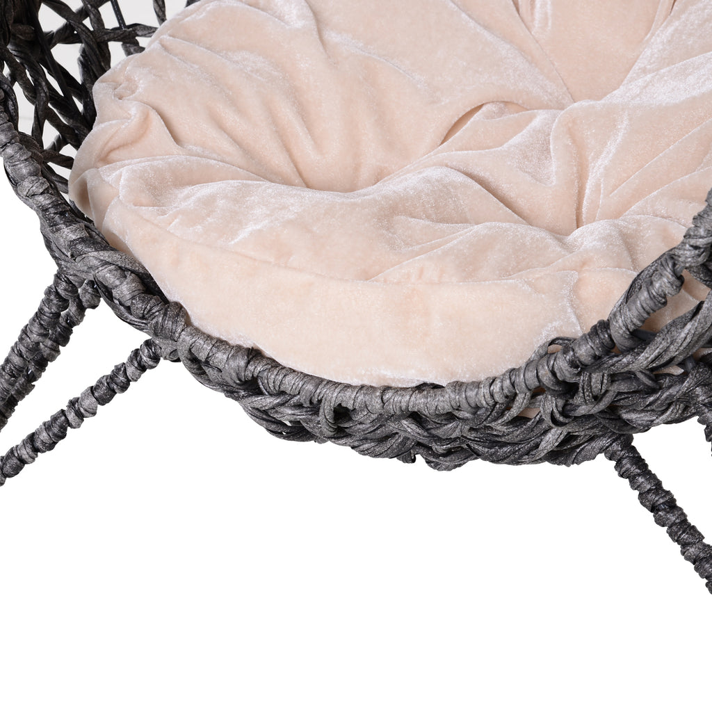 Cama cueva elevada de ratán para gatos con cojín, gris