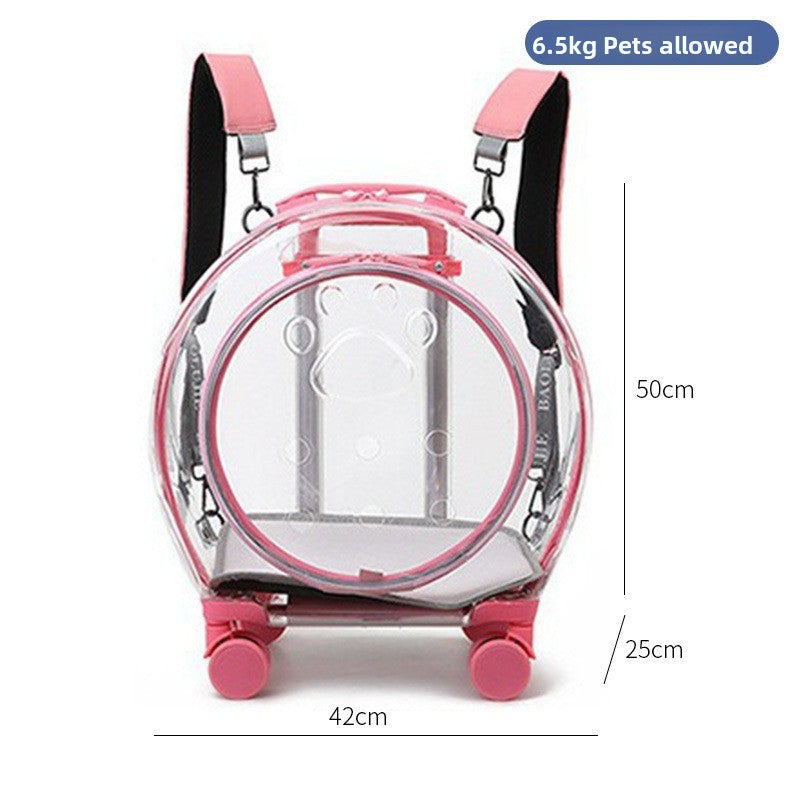Transportín mochila transparente con ruedas para perros y gatos