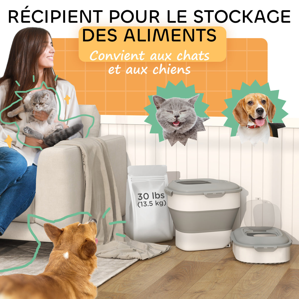 Contenedor plegable hermético para comida de mascotas 25 L