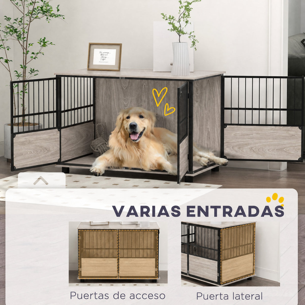 Jaula para perro con mesa auxiliar, 100 x 60 x 68 cm