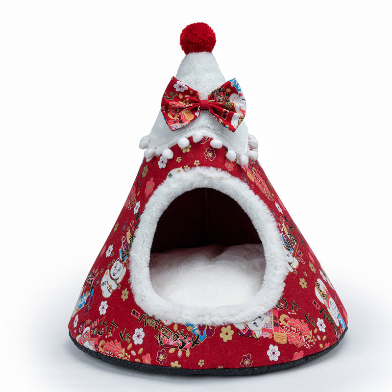 Cama cueva gorro de Navidad para gatos y perros pequeños