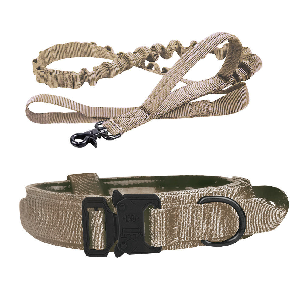 Collar y correa táctica para perros – Set caqui