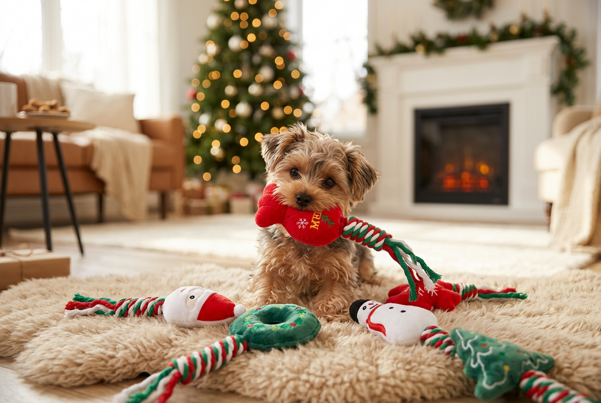 Juguete navideño de cuerda y peluche para perros y gatos