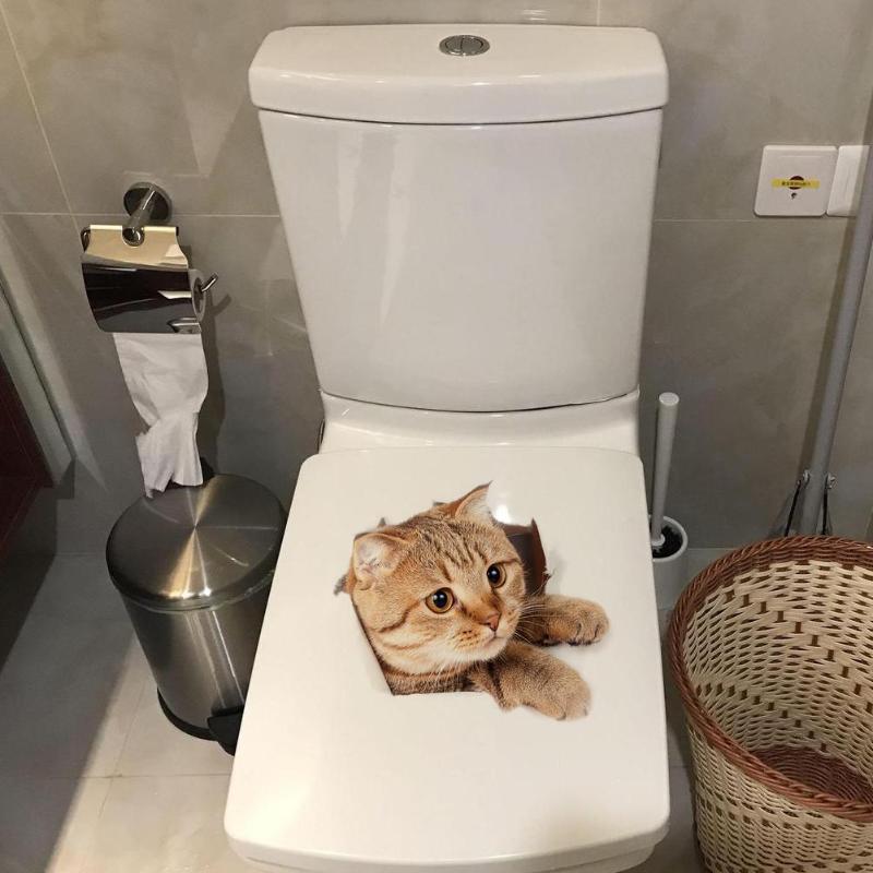 Pegatina de pared 3D con diseño de gato para baño