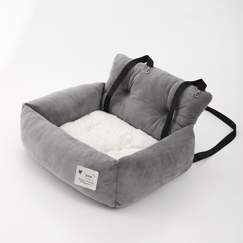 Asiento de coche acolchado de felpa para perros y gatos en color gris