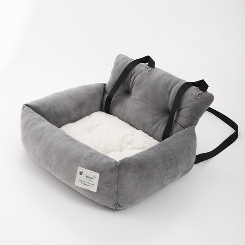 Asiento de coche acolchado de felpa para perros y gatos en color gris
