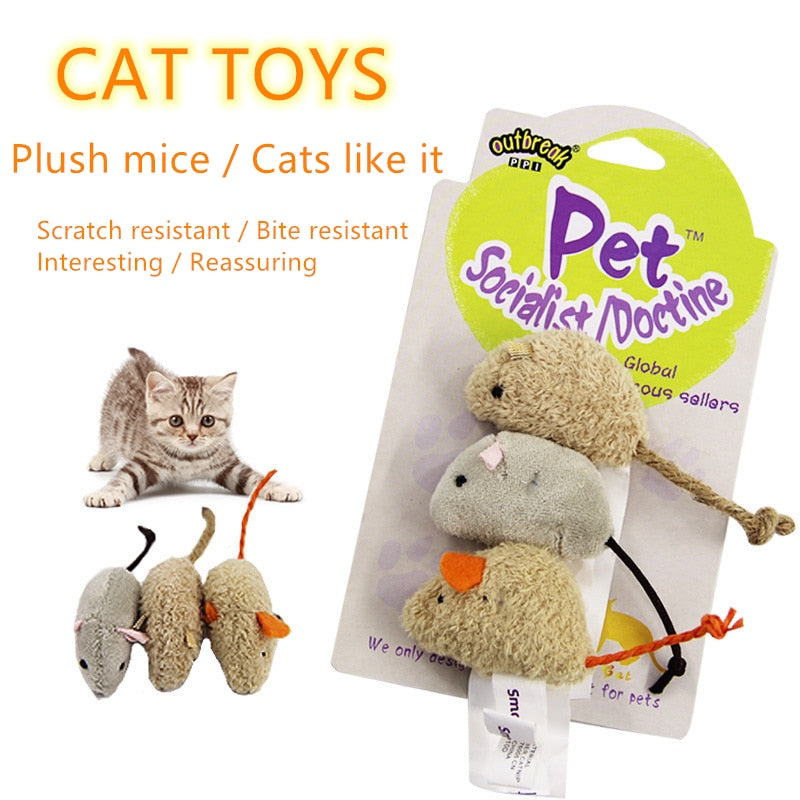 Pack de 3 juguetes de peluche con forma de ratón para gatos