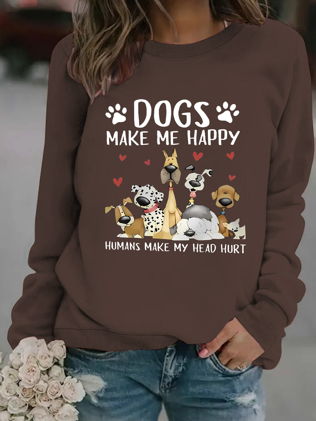 Sudadera de mujer con estampado de perros en color marrón