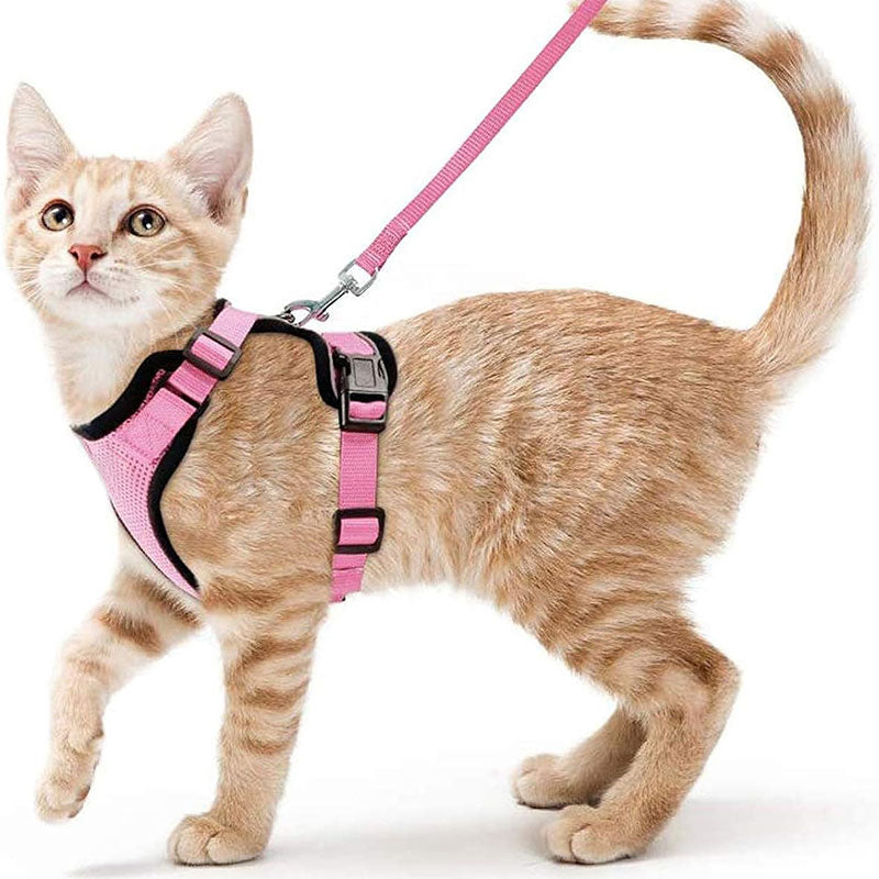 Arnés y correa ajustable antiescape para gatos en color rosa