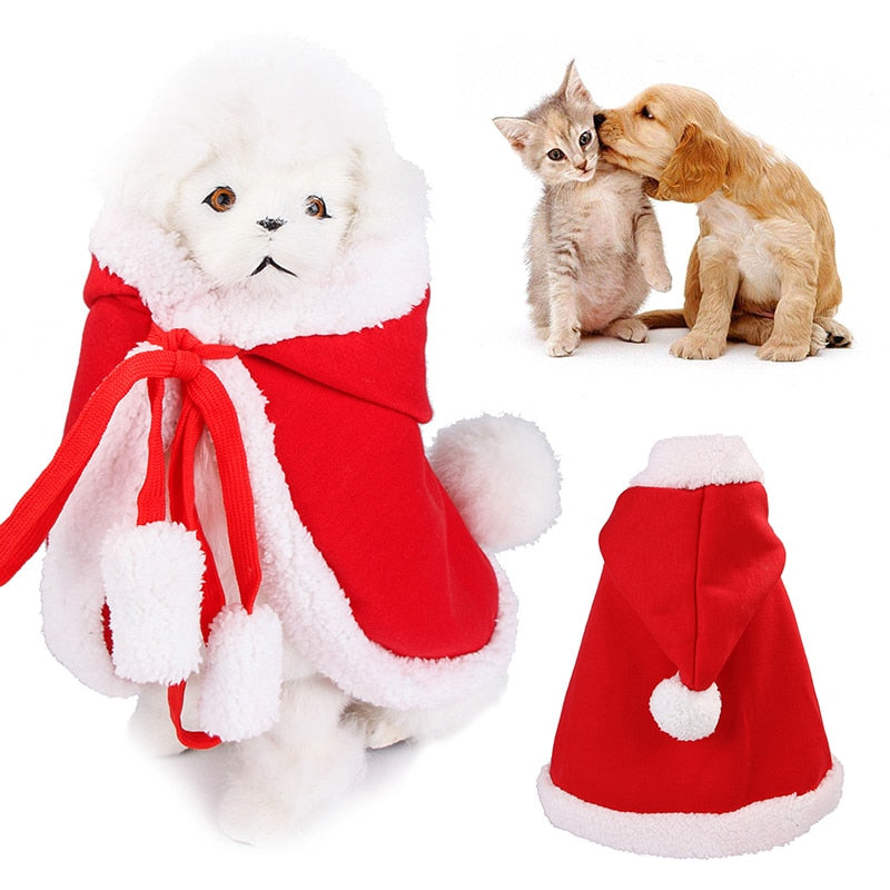 Capa navideña con capucha para perros y gatos